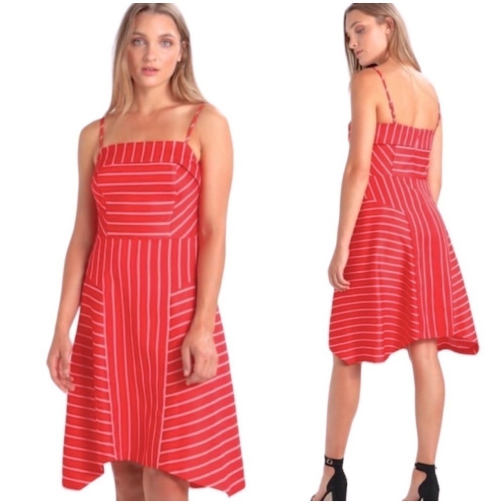 (A5) Banana Republic Red White Striped Handkerchief Hem Midi Dress 2
